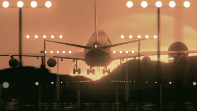 Landing Airplane At Sunset